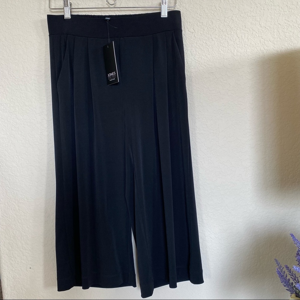 JONES NY SIGNATURE women pull on wide leg crop pants